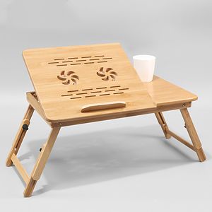 Bamboo Laptop Desk, Adjustable Portable Breakfast Serving Bed Tray with Tilting Top Drawer