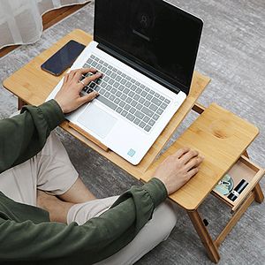 Bamboo Laptop Desk, Adjustable Portable Breakfast Serving Bed Tray with Tilting Top Drawer