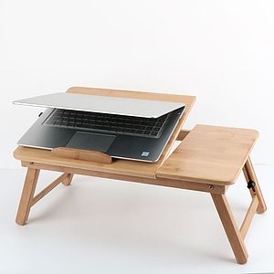 Bamboo Laptop Desk, Adjustable Portable Breakfast Serving Bed Tray with Tilting Top Drawer