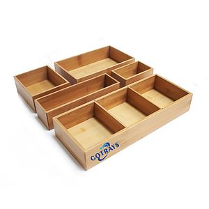 5PcsSet Bamboo Wood Drawer Organizer Boxes, Assorted Sizes