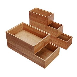 5PcsSet Bamboo Wood Drawer Organizer Boxes, Assorted Sizes