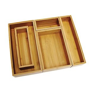 5PcsSet Bamboo Wood Drawer Organizer Boxes, Assorted Sizes