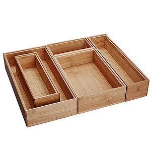 5PcsSet Bamboo Wood Drawer Organizer Boxes, Assorted Sizes
