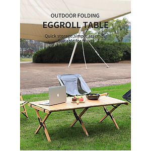 Folding Picnic Egg Roll Table Portable Wooden Camping BBQ