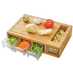 Bamboo Cutting Board With Containers and In-Board Food