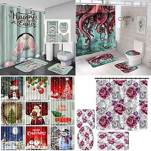 4Pcs Shower Curtain Sets Grain Waterproof