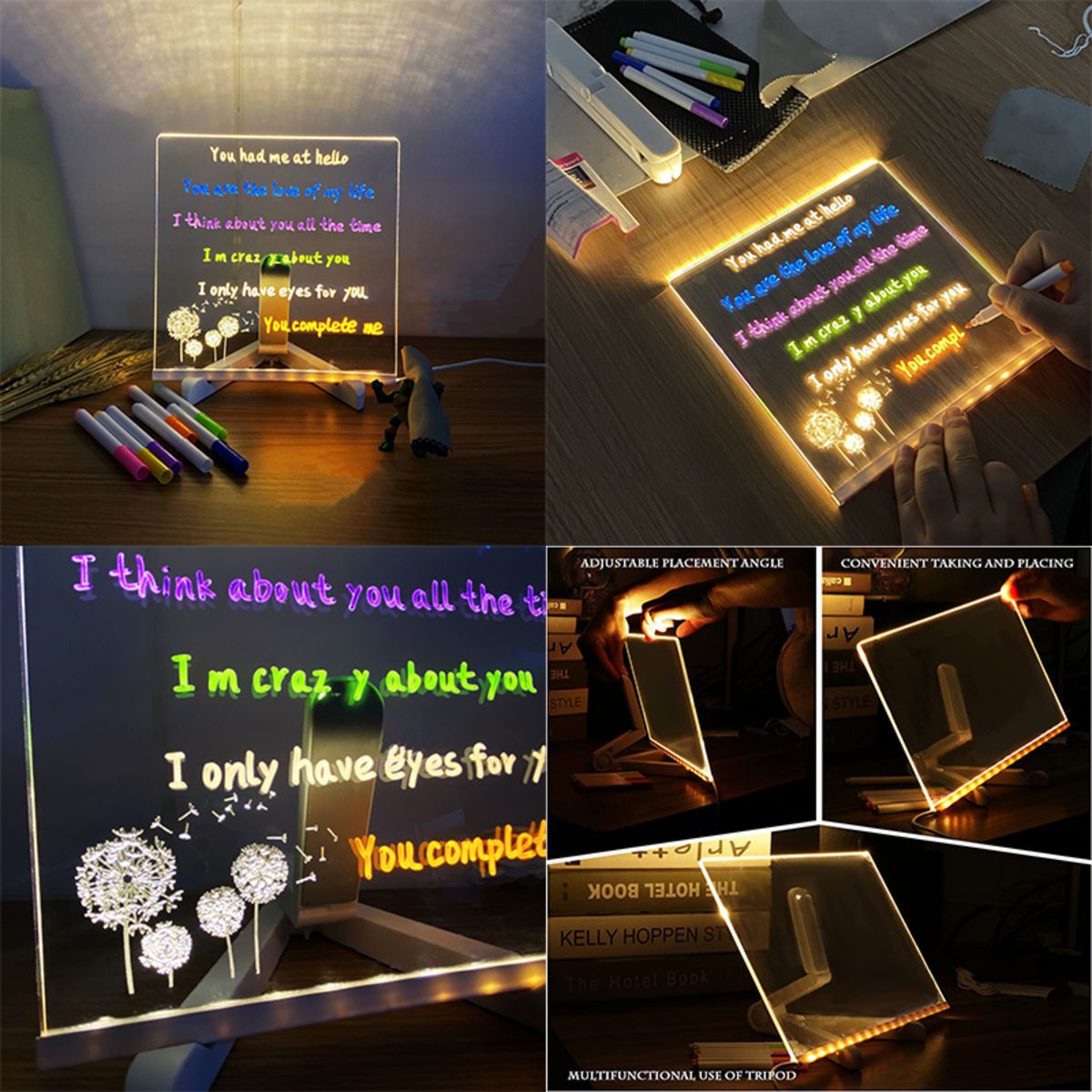 Acrylic Dry Erase Board with Light 11.8 X 7.9 Glow Memo LED