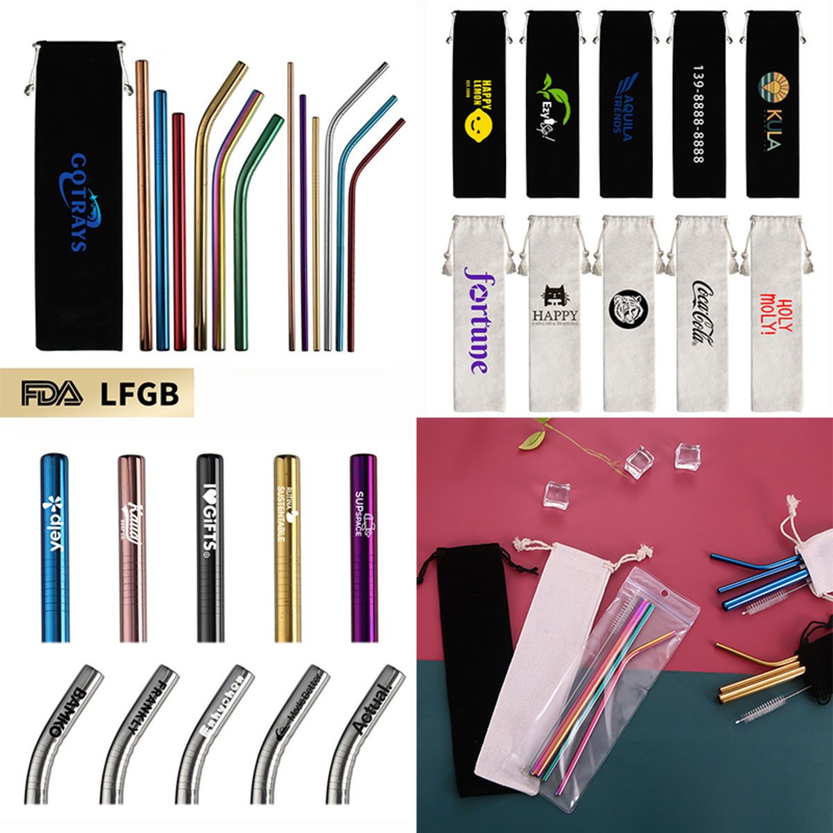 Reusable Stainless Steel Metal Straws with Case