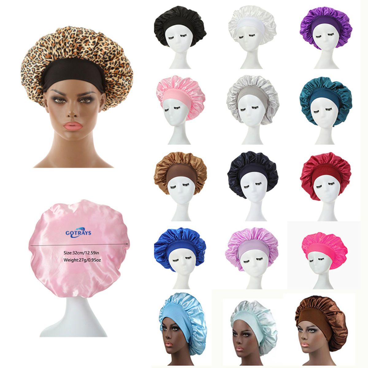 Custom LOGO Satin Silk Bonnet, Hair Wide Band Sleep Cap