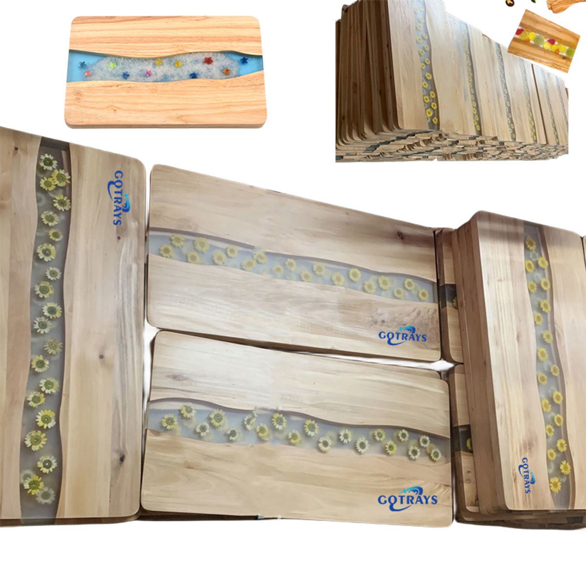 DIY Handmade Wood Cutting Cheese Board with Resin Art Flower