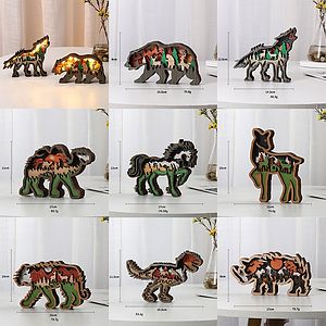 Wooden Forest Animal Creative Ornament with LED Light