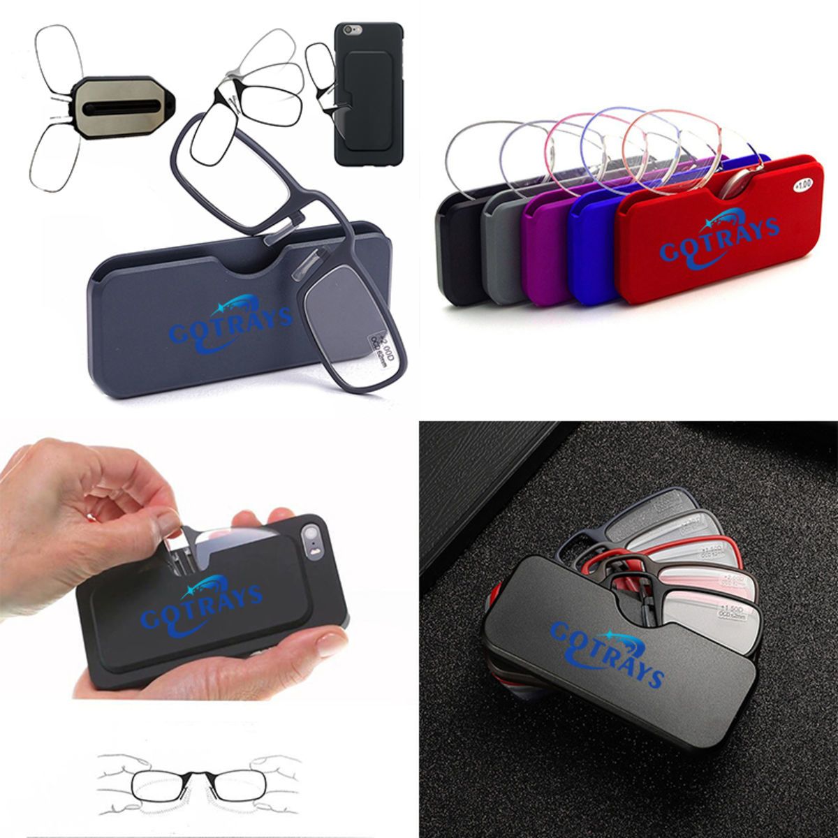 Portable Reading Prescription Clip Glasses w Pocket Case