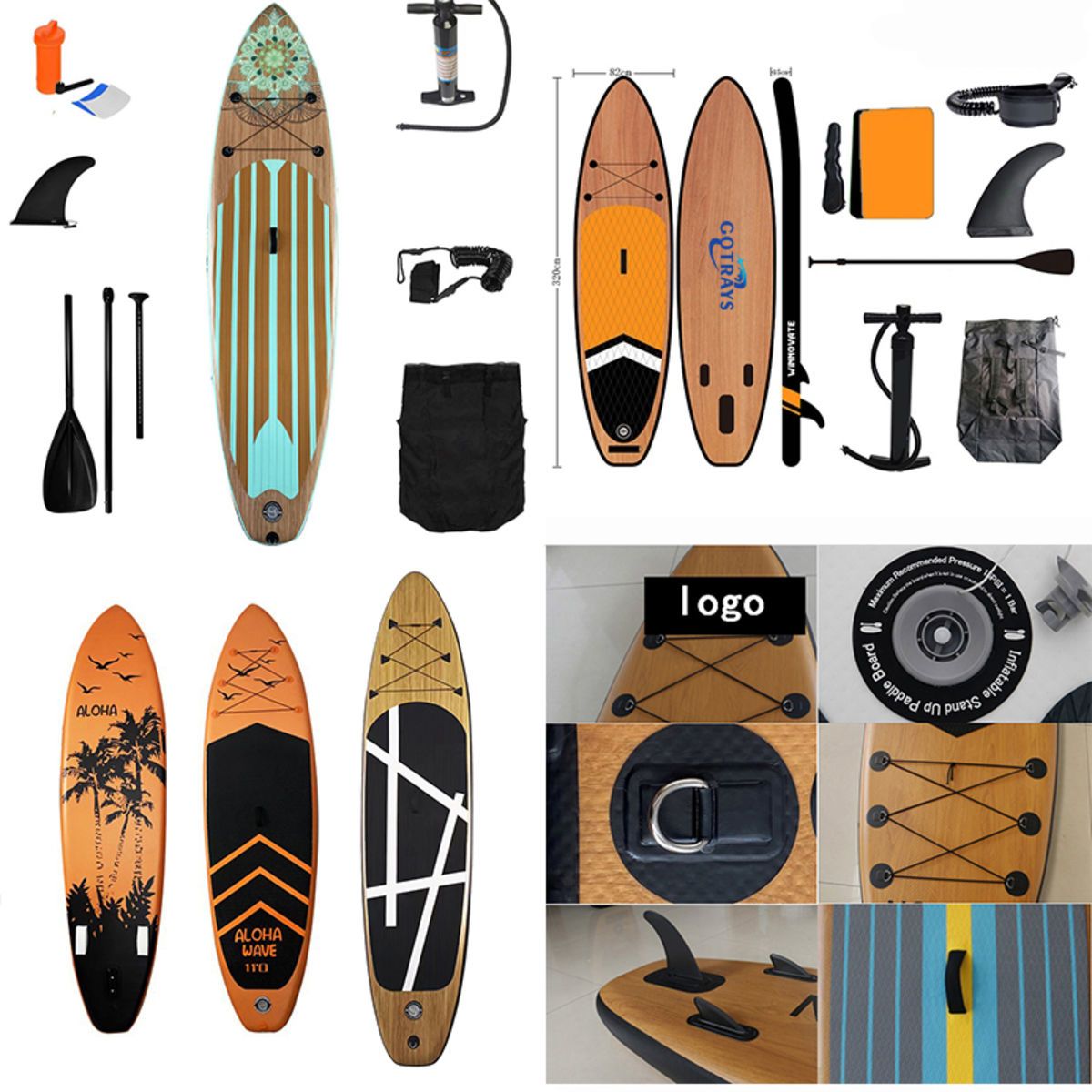 Custom Picture Wood Color Inflatable Stand Up Paddle Board with Premium SUP