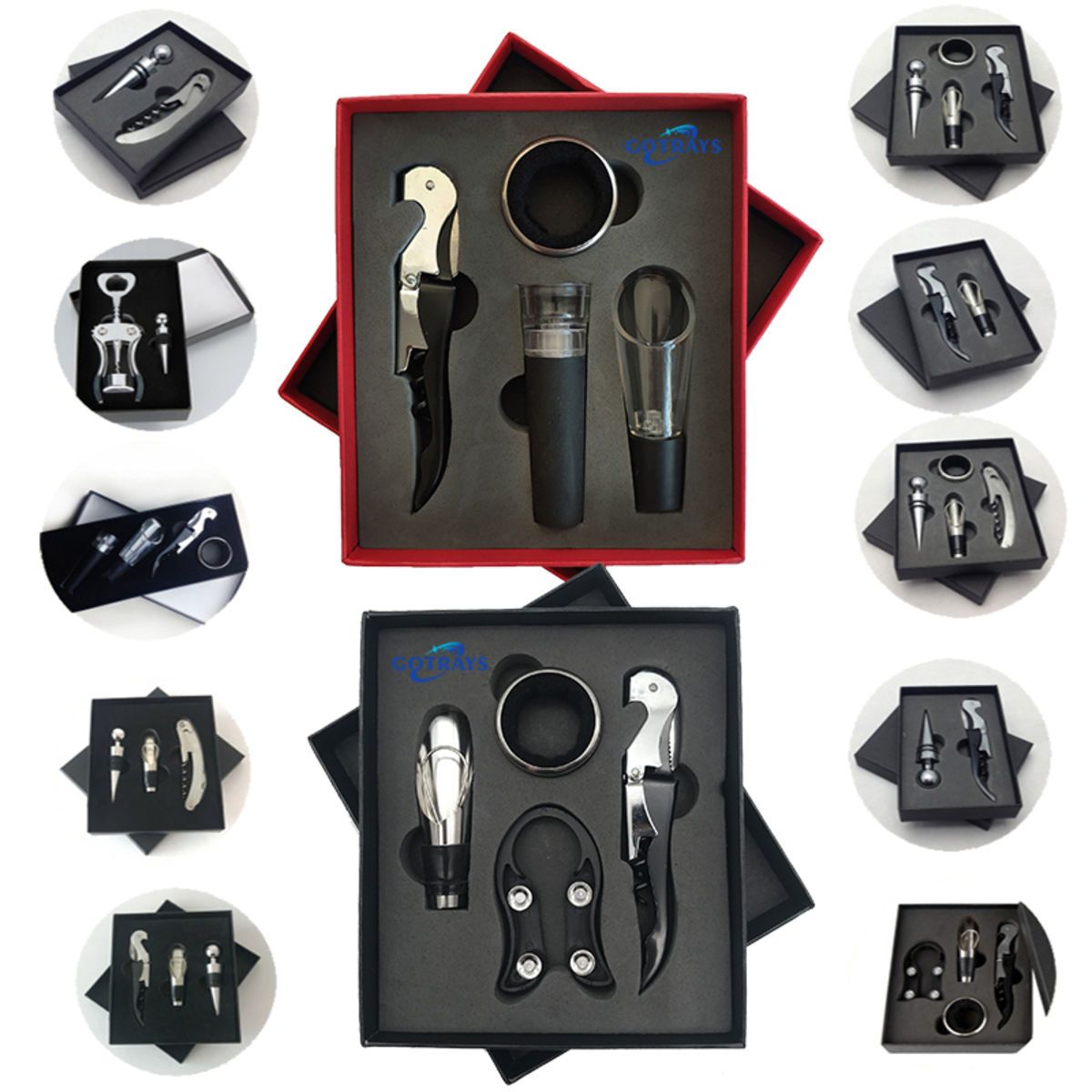 Wine Opener Set,Wine Bottle Opener Including Foil Cutter, Bottle Stopper Pourer and Extra Spiral