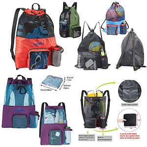 Beach Bag Folding Into Pouch Boxing Mesh Drawstring Backpack