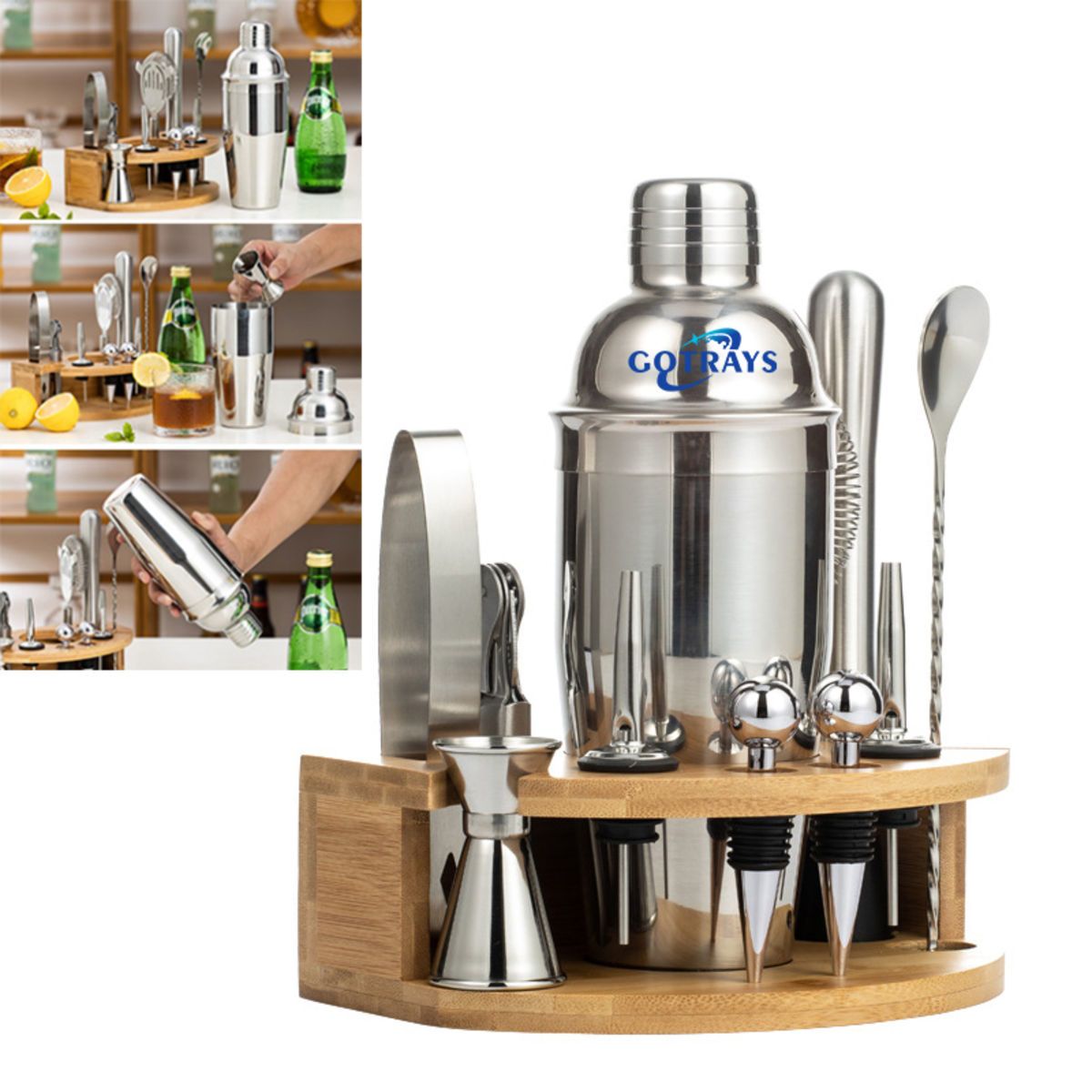 12 Piece Bartender Kit with Stylish Bamboo Stand Cocktail