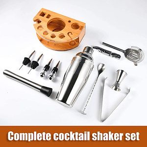 12 Piece Bartender Kit with Stylish Bamboo Stand Cocktail