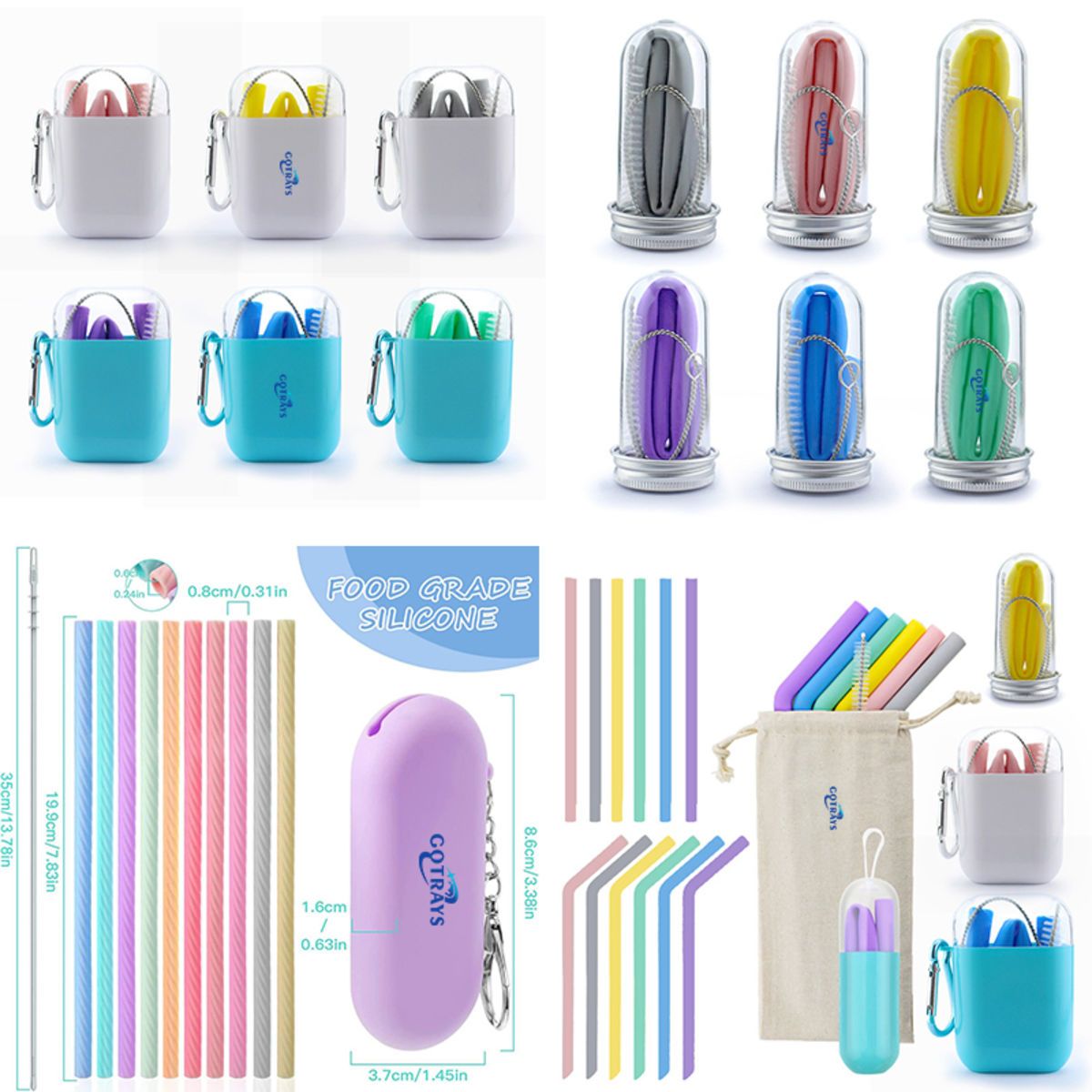 Cold or Hot Silicone Straw w Carry Case and Cleaning Brush