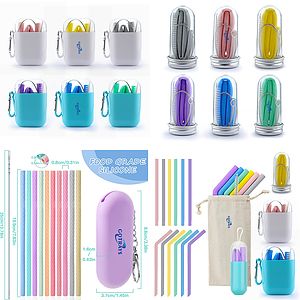 Cold or Hot Silicone Straw w Carry Case and Cleaning Brush