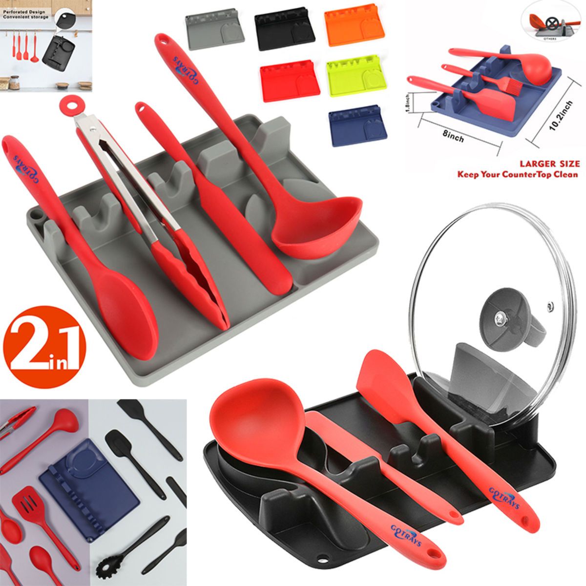 Silicone Spoon Rest With Drip Pad for Multiple Utensils