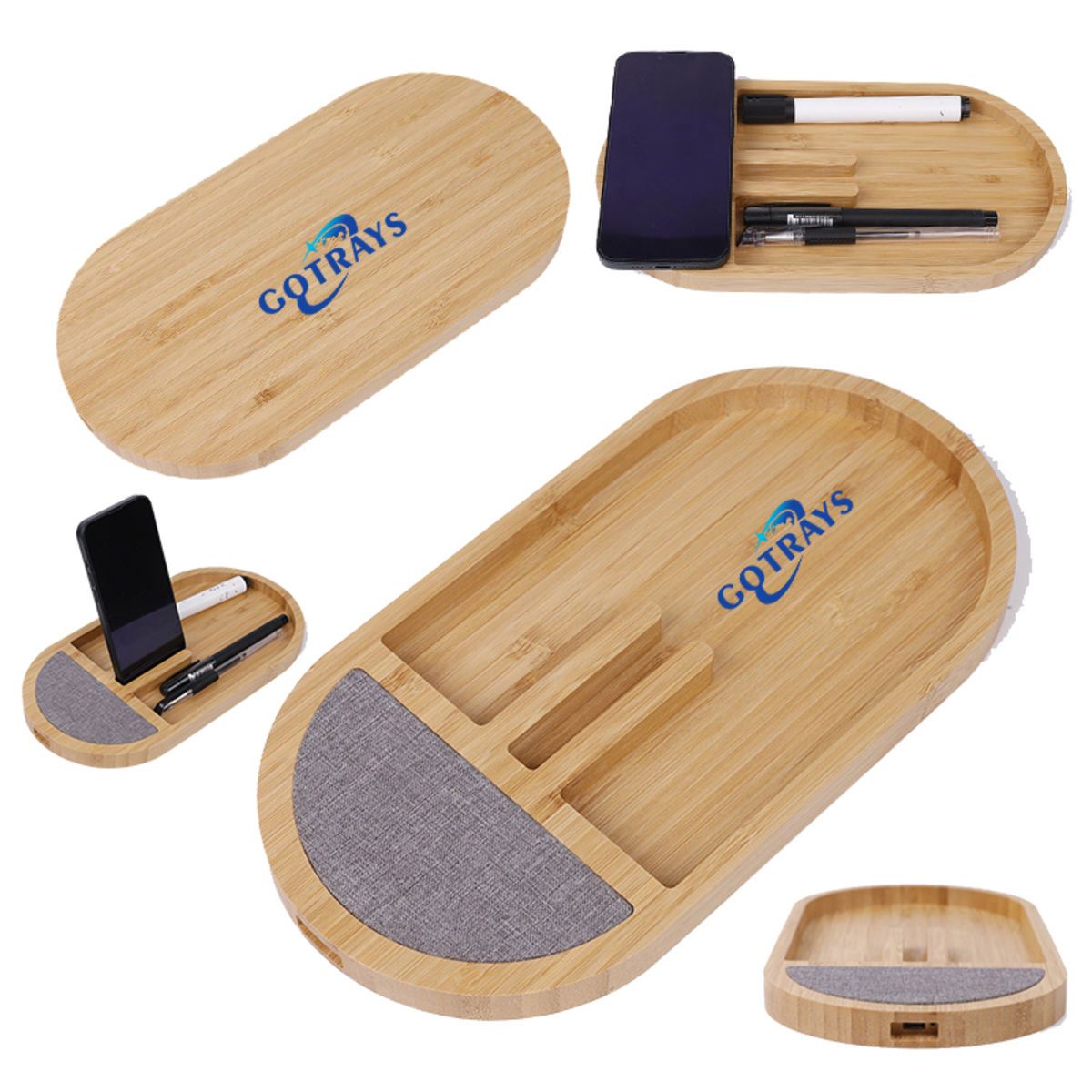 EDC Valet Catch All Trays with Wireless Charger, Phone Stand