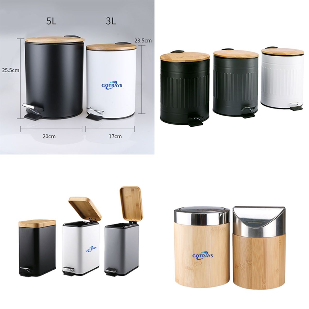 Bamboo 3L Designer Bathroom Bin Soft Closing Anti-Finger