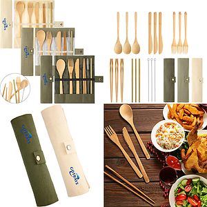 Bamboo Travel Cutlery Include Reusable Knife Fork Spoon Chop