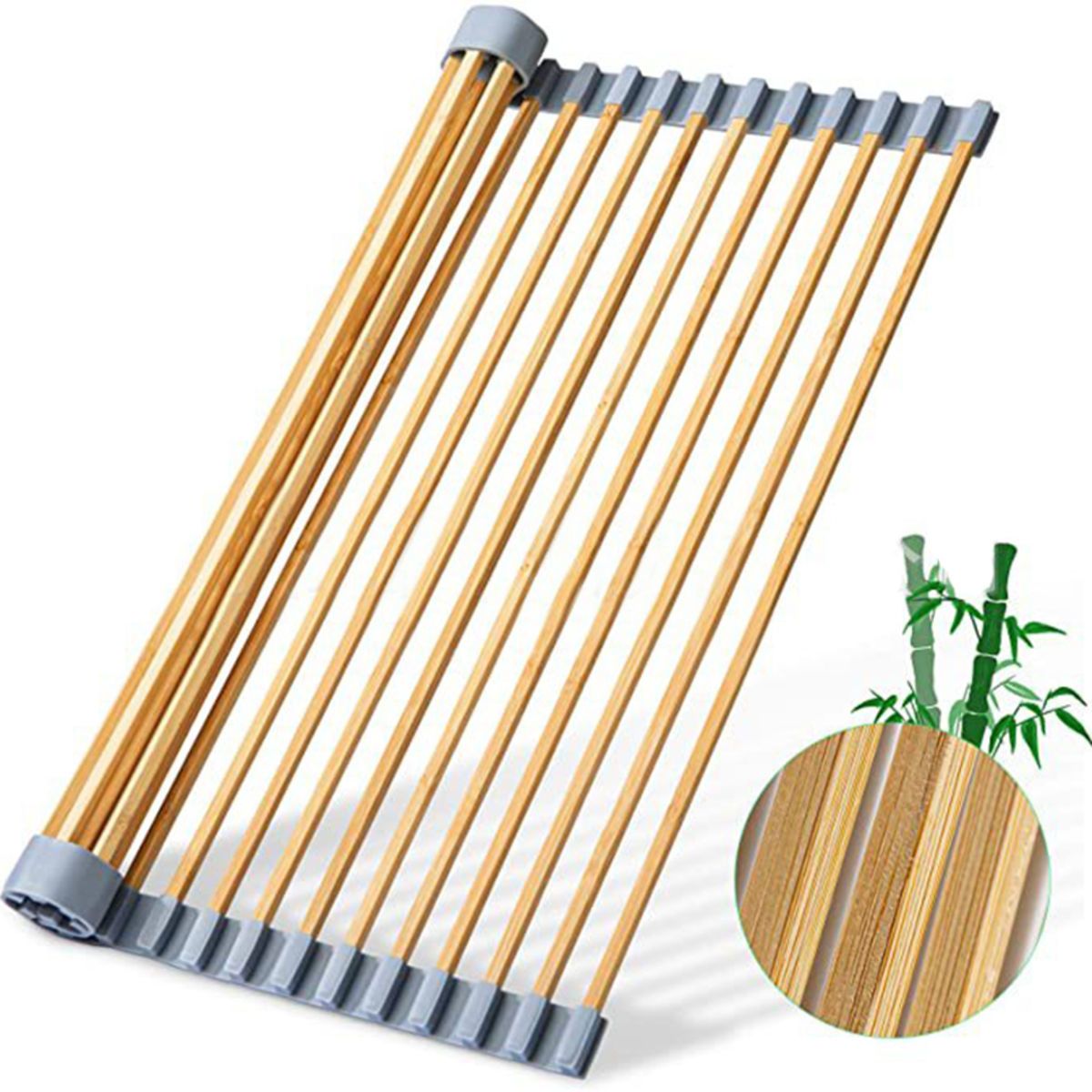 Bamboo Sink Drying Rack, Roll Up Dish Rack Drainers