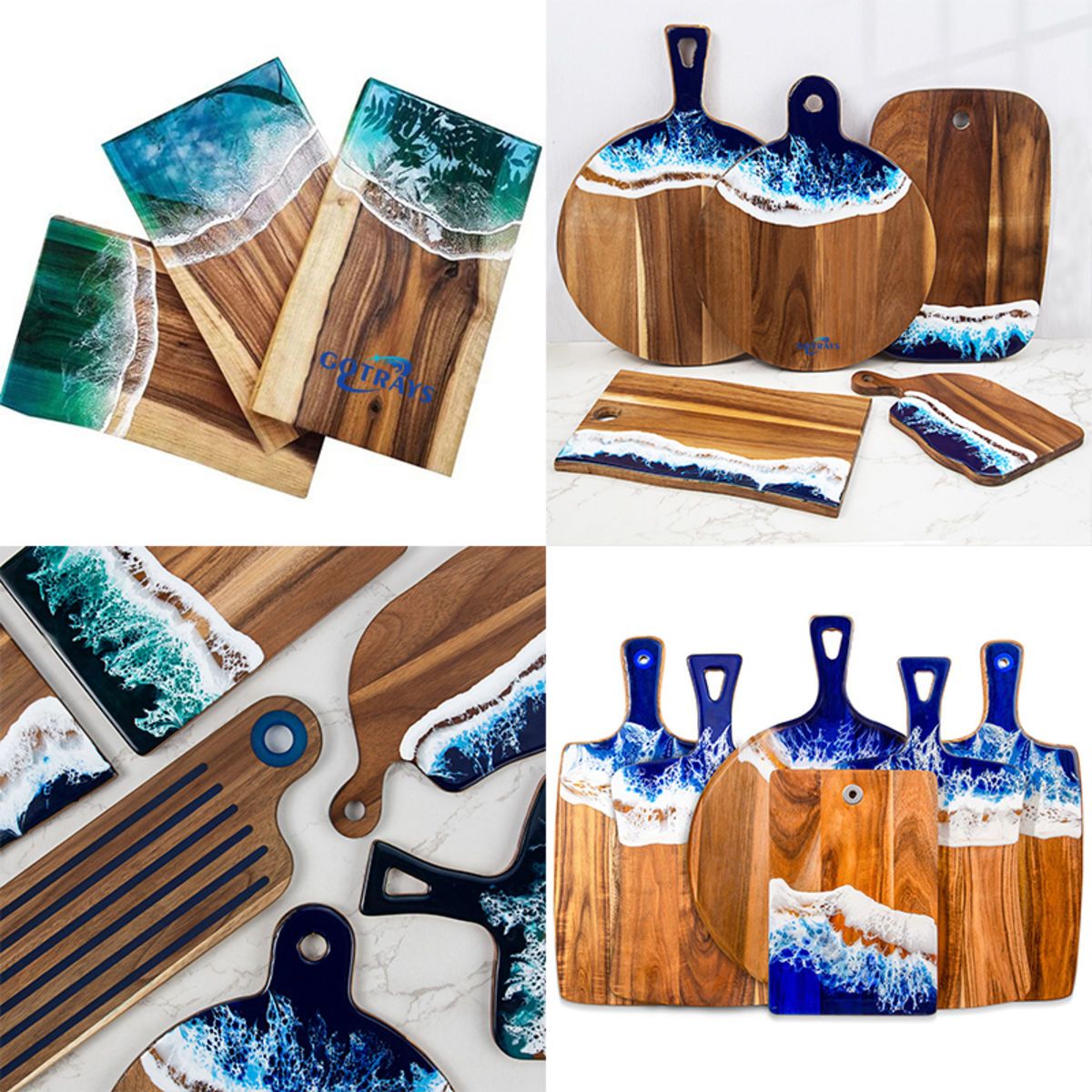 Acacia Charcuterie Board Coastal with Ocean Epoxy Resin