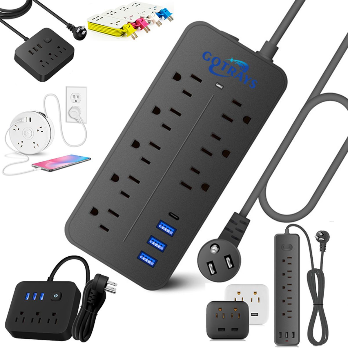 USB Charging Station Adapter with USB-C Type-C Outlet Ports
