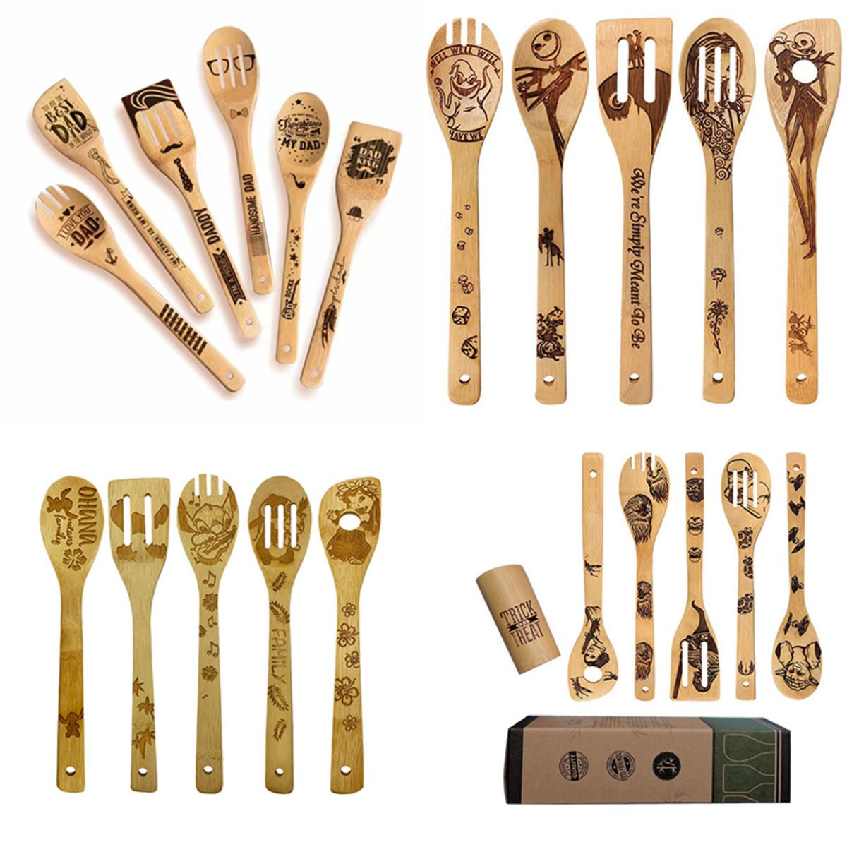 Burned Wooden Spoons Cooking Organic Turners Carved Spatulas
