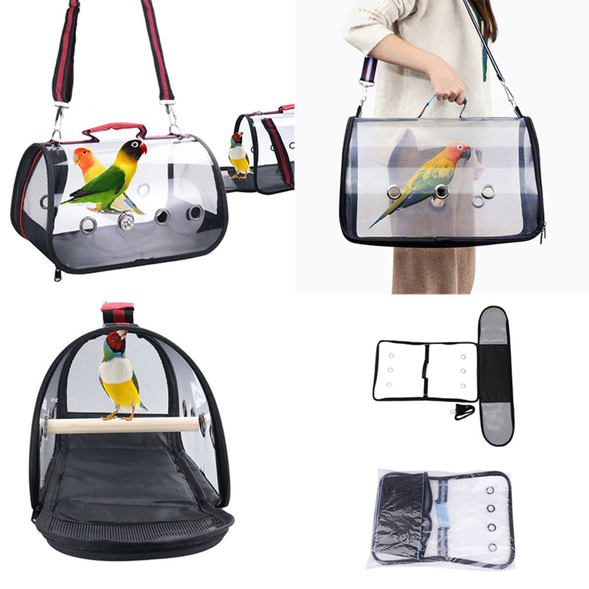 Bird Travel Bag Portable Pet Parrot Carrier Cage Transparent