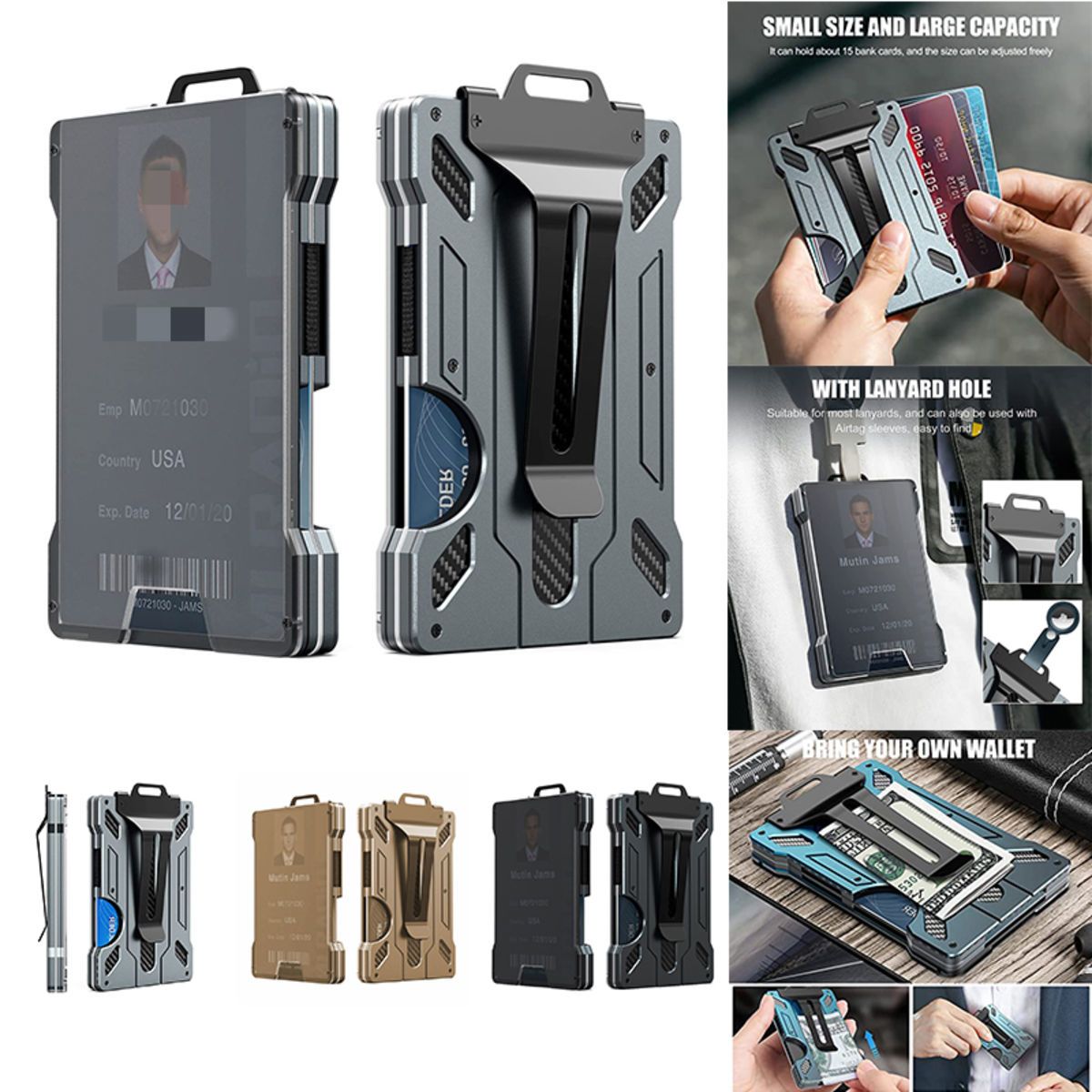 Durable Polycarbonate IDCredit Holder Wallet w Metal Clip