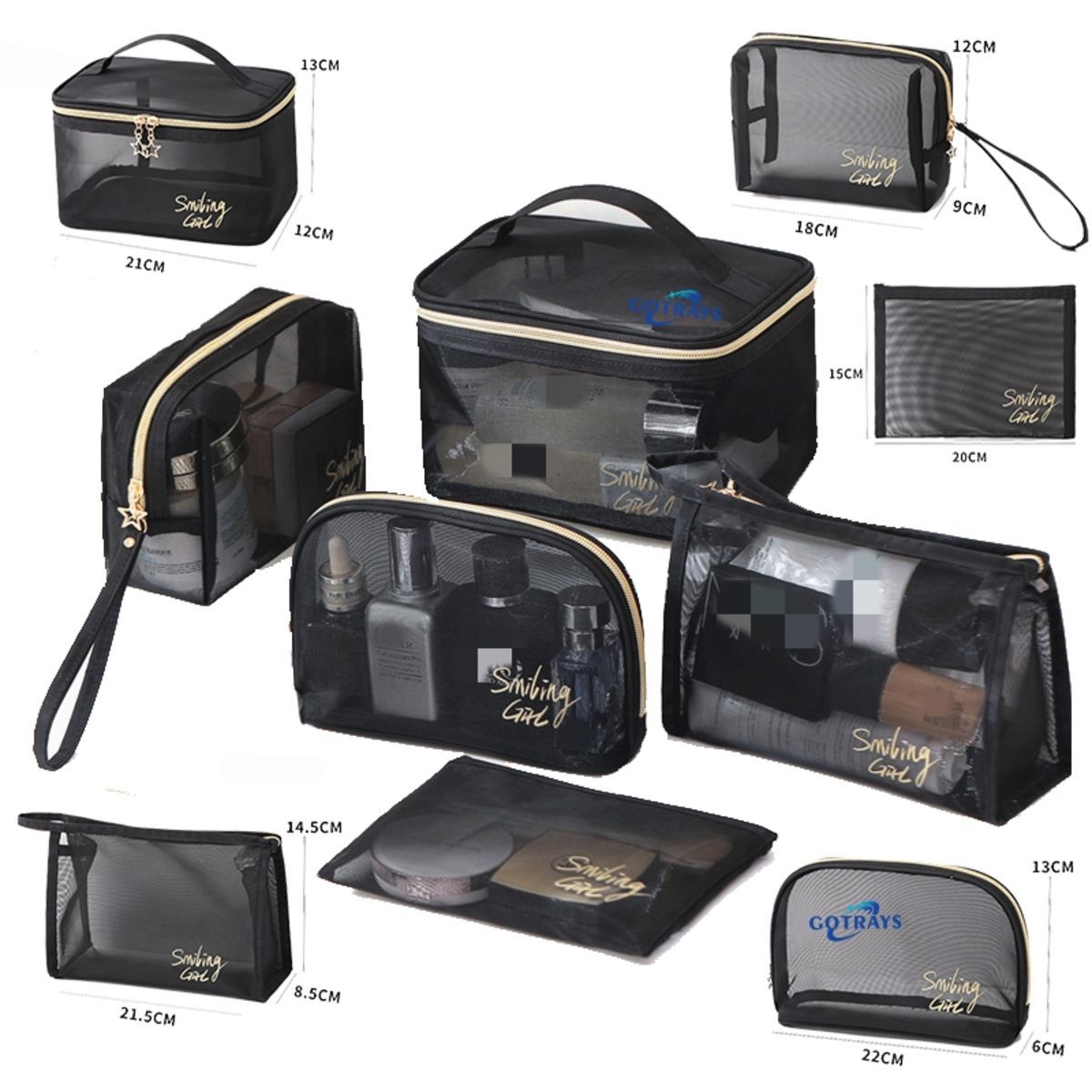 Mesh Cosmetic Bag Portable Makeup Pouch Travel Toiletry Bag for Makeup Organizer Home Office Travel