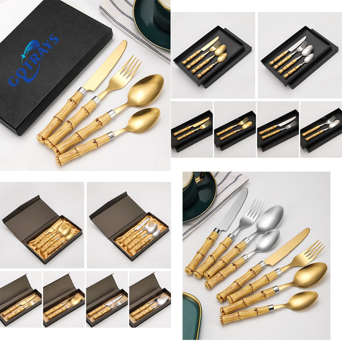 Natural Bamboo Flatware Silverware Set Cutlery and Utensils