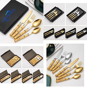 Natural Bamboo Flatware Silverware Set Cutlery and Utensils