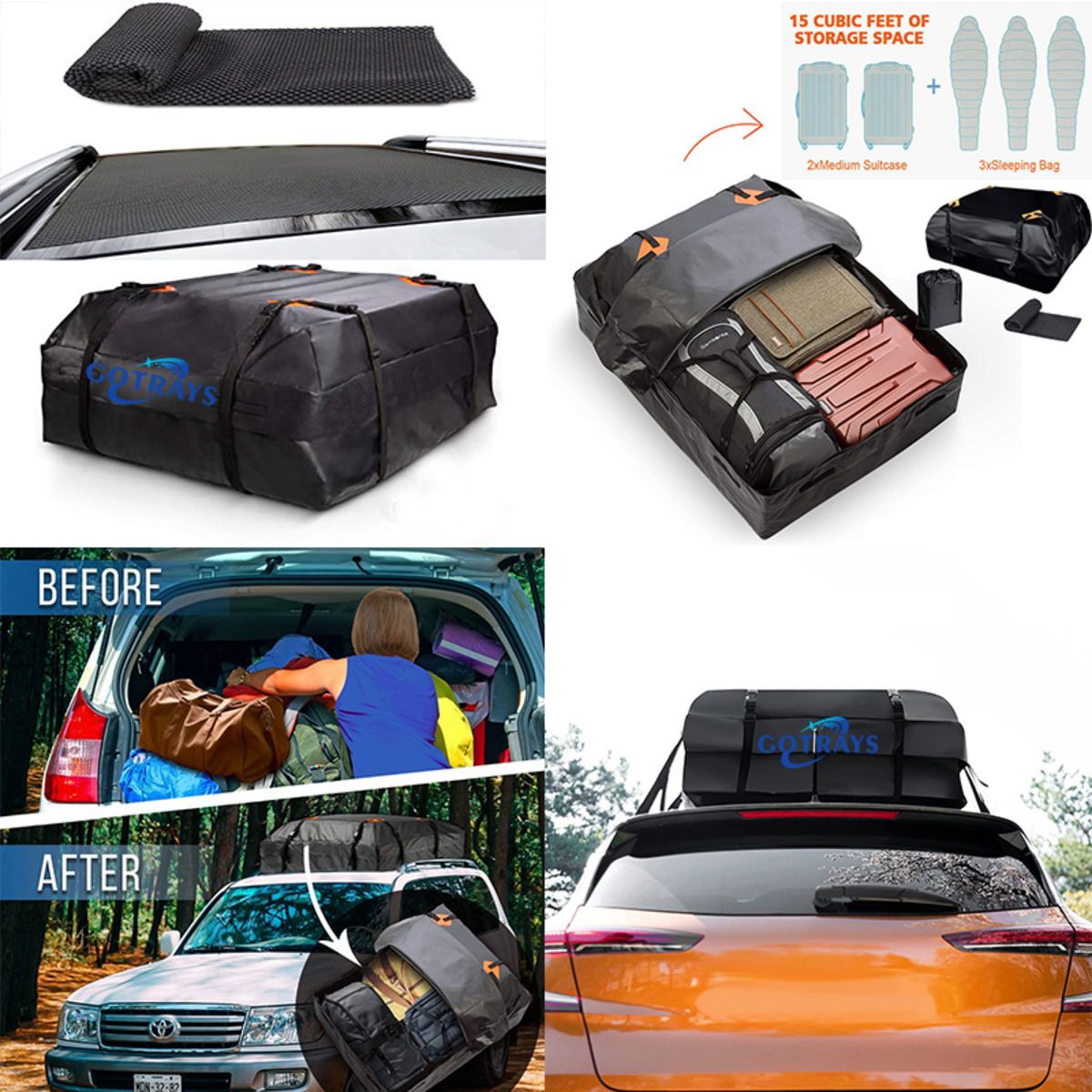 Car Roof Bag Rooftop Cargo Carrier Waterproof 15 Cubic Feet