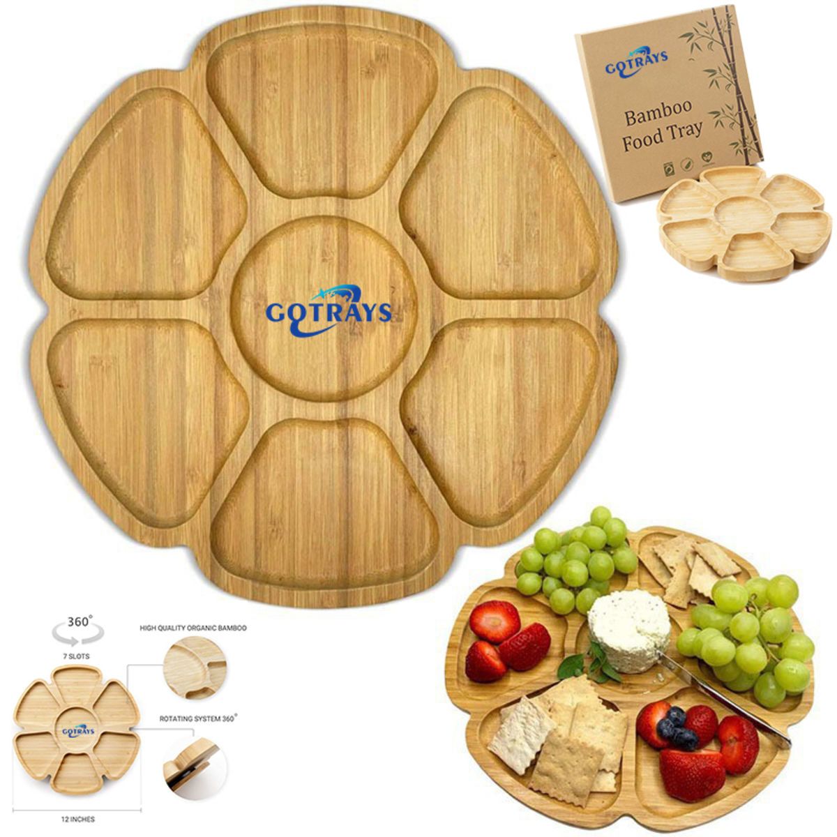 Bamboo Wooden 360-Degree Rotating Party Food Tray