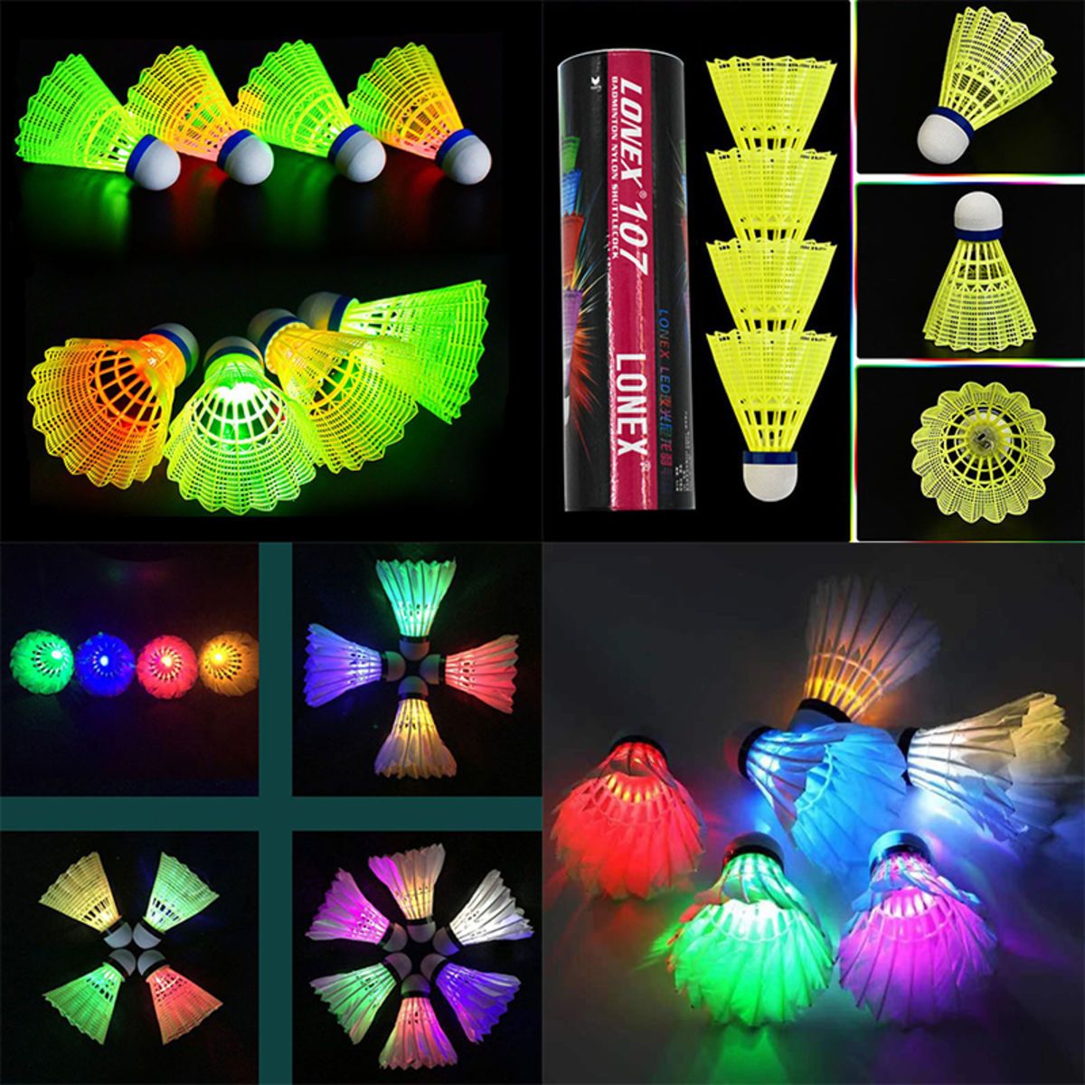 4Pack Dark Night Colorful LED Badminton Shuttlecock Nylon