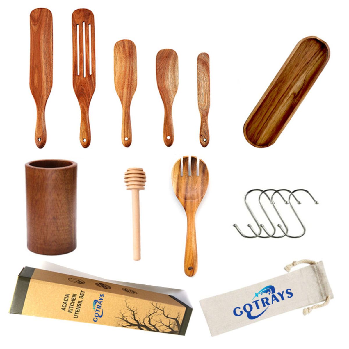 Wood Spurtles Kitchen Set, Acacia Wooden Spoons