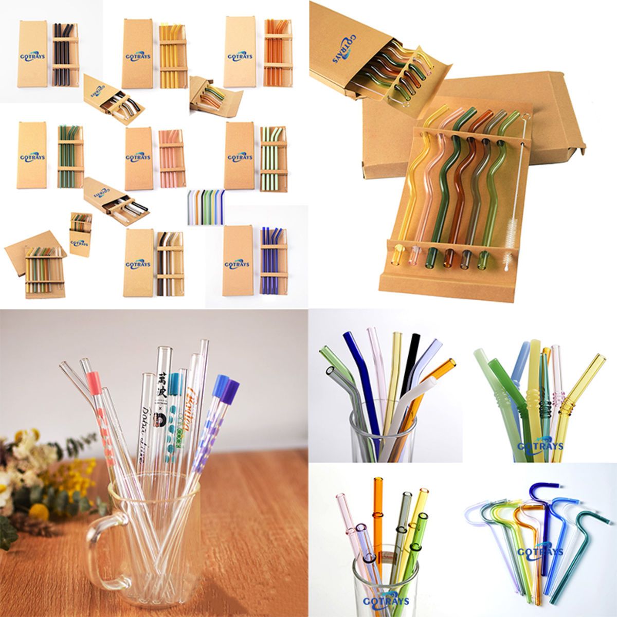 Imprint Reusable Bent Straight Glass Drink Straws Colorful