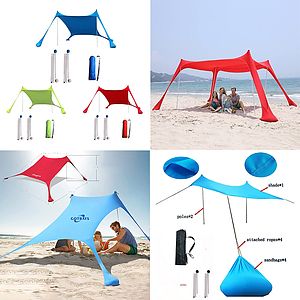 Beach Tent Pop Up Shade Canopy Sun Shelter UPF50  with 4 Foldable Poles