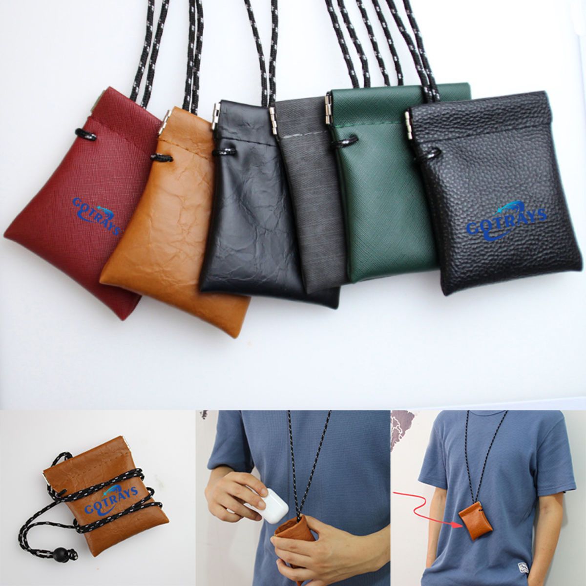 Neck Pouch PU Squeeze Coin Purse Earphone Key Bag