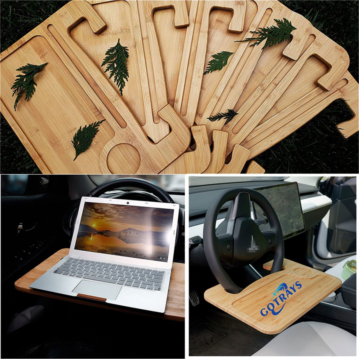 Bamboo Double-Sided Steering Wheel Tray Desk