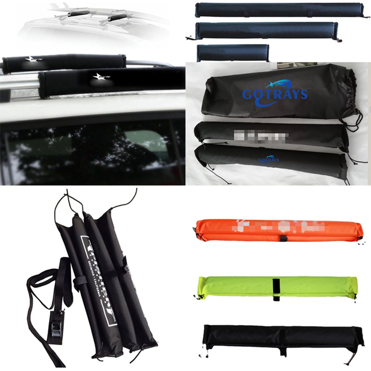 Universal Car Roof Rack Attachment Pads Set of 2 with Ties