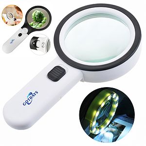 3X with 45x Mini Magnifying Glass with LED-Evenly Lit Viewing Area-The Best Lighted Magnifier