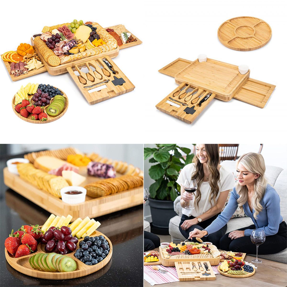 Cheese Board With Knife Set Wood Charcuterie Platter