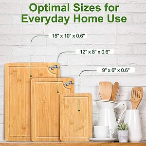 Cutting Boards for Kitchen - Bamboo Cutting Board Set of 3, Cutting Boards with Juice Grooves