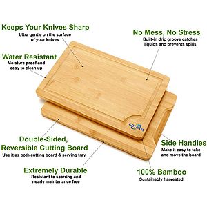 Cutting Boards for Kitchen - Bamboo Cutting Board Set of 3, Cutting Boards with Juice Grooves