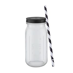 20 oz Mason Jason with Striped Straw Glass